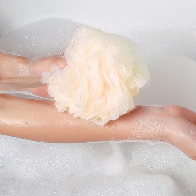 Loofah Sponge Brush Shower Loofah with Handle Bathroom for The Disabled Shower Sponge Pads Back Exfoliating Pad Soft Bath Sponge with Short Handle Bamboo Net Brush