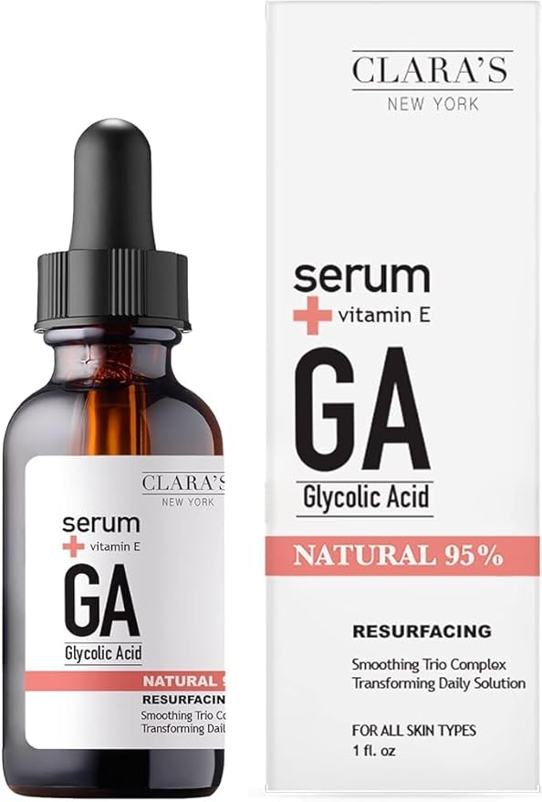 CLARA'S NEW YORK Glycolic Acid Facial Serum with Vitamin E β Exfoliating & Hydrating Face Serum for Smoother, Glowing Skin β 30ml / 1 Fl Oz β Made in USA