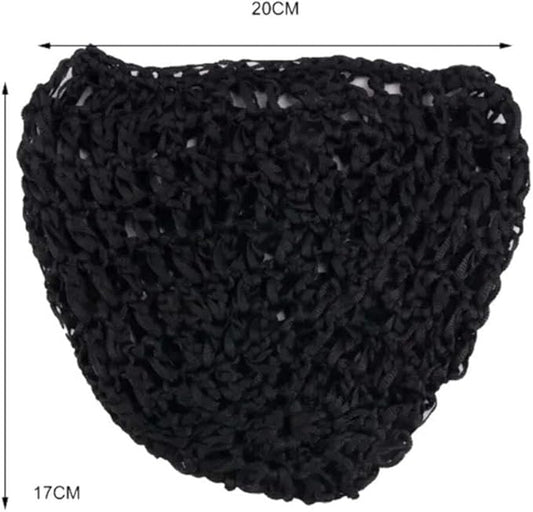 Tubi Mesh Crochet Hair Net Knit Snood Hat Thick Short Women Hairnet Wrap Doobie Snoods Cover Ornament for Sleeping (Black)