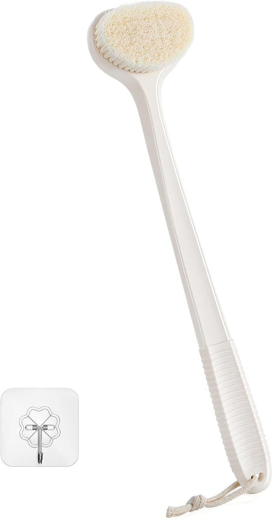Back Scrubber for Shower with 17" Long Handle, Non-Slip Grip Shower Brush, Moderate Bristles Body Brush for Gentle Exfoliation, Back Brush for Shower Men & Women β Cream White