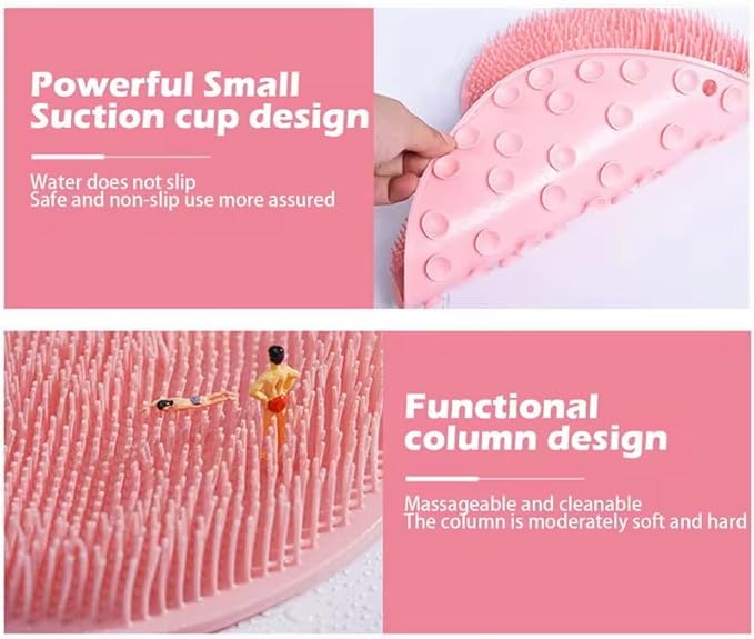 Shower Back & Foot Scrubber,Wall Mounted Back Scrubber Silicone Bath Massage Cushion Brush with Suction Cups,Bathroom Wash Foot Mat Exfoliating Dead Skin Foot Brush 1 Pcs (Orange)