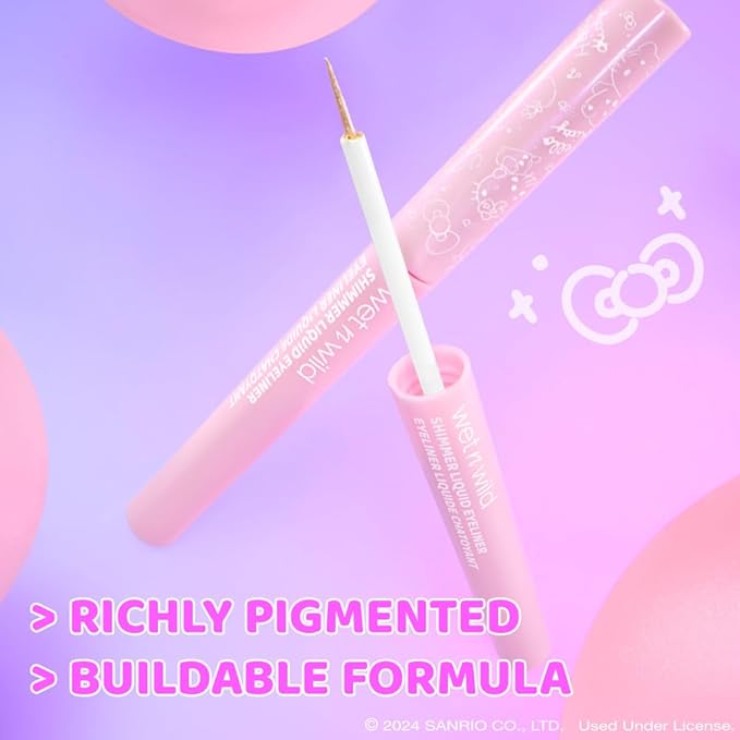 wet n wild Hello Kitty Shimmer Liquid Eyeliner, Richly Pigmented Iridescent Pearl Particles, Smooth & Easy Brush Application, Cruelty-Free & Vegan - Precious
