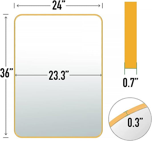 24x36 Mirror Rectangle Full Length Wall Mounted Hanging or Against Wall Metal Frame Dressing Make-up Mirrors for Entryway Bedroom Bathroom Living Room 24 36 36x24 inch Gold