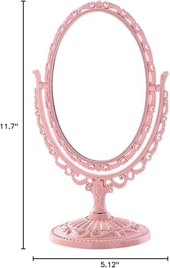 AKOAK 1 Pack Desktop Makeup Mirror, Oval Desk Makeup Mirror, Double-Sided 360-degree Rotating Makeup Mirror Bathroom Bedroom Makeup Mirror, Travel Mirror Suitable for Women (Pink)