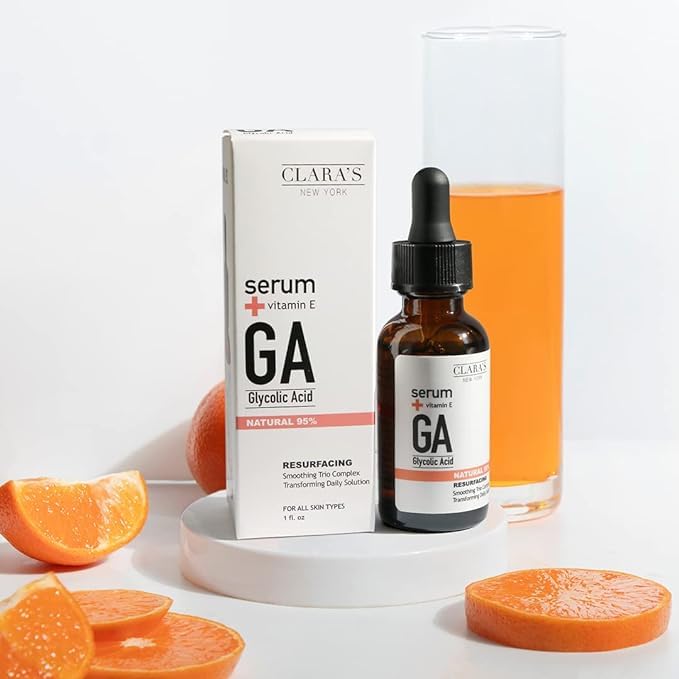 CLARA'S NEW YORK Glycolic Acid Facial Serum with Vitamin E β Exfoliating & Hydrating Face Serum for Smoother, Glowing Skin β 30ml / 1 Fl Oz β Made in USA