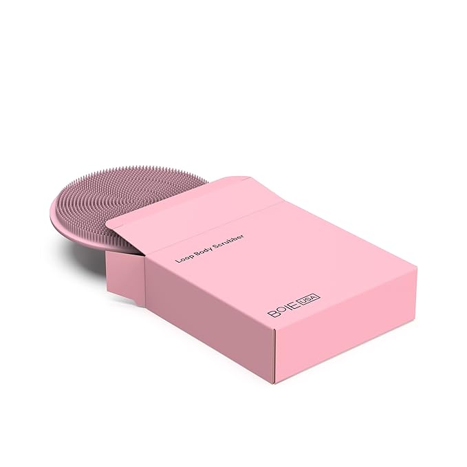 Boie USA Loop Body Scrubber - Soft Silicone-Like Exfoliating Shower Scrubber, Body Cleansing Brush - Hang-to-Wall Loofah Replacement - Antimicrobial Body Exfoliator for All Skin Types - Pink