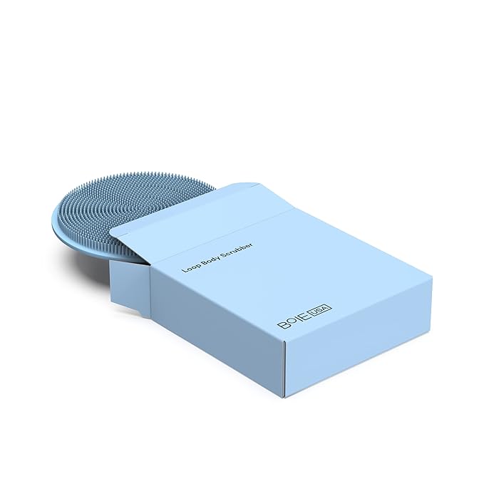 Boie USA Antimicrobial Loop Body Scrubber - Soft Silicone-Like Exfoliating Shower Scrubber, Body Cleansing Brush - Hang-to-Wall Loofah Replacement - Body Exfoliator for All Skin Types - Blue
