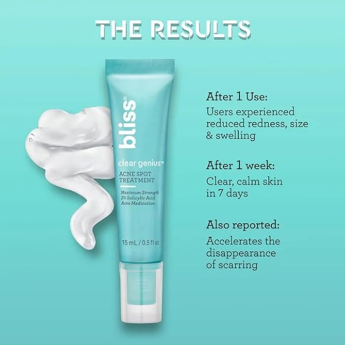 Bliss Clear Genius Acne Spot Treatment β Maximum Strength 2% Salicylic Acid Shrinks Blemishes β Clean, Vegan, Cruelty-Free, 0.5 Fl Oz
