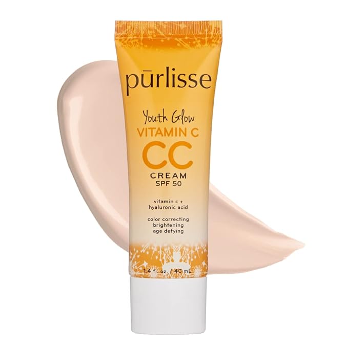 pΕ«rlisse Youth Glow Vitamin C CC Cream SPF 50: Cruelty-Free & Clean, Paraben & Sulfate-Free, Full Coverage, Hydrates with Hyaluronic Acid | Fair 1.4oz