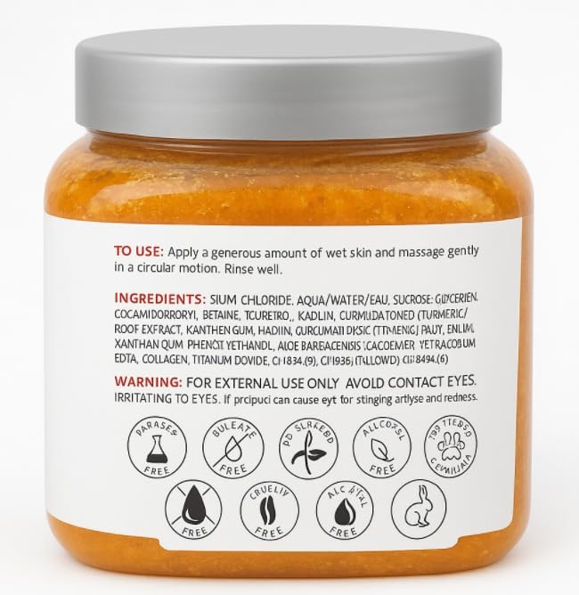 Turmeric & Collagen Body Scrub with Brown Sugar & Vitamin E β Exfoliating Scrub for Glowing Skin β Deep Cleansing, Polishing & Softening Formula β Natural Skincare for Body & Face (21 oz, Turmeric)