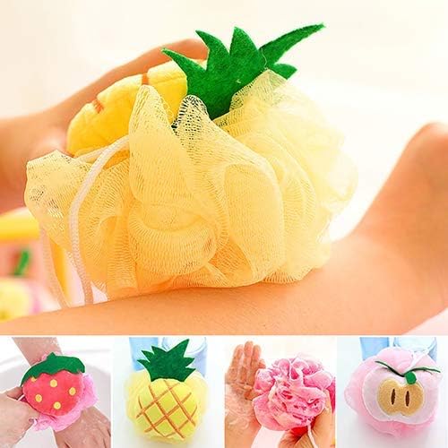 Yellow Pineapple Soft Fruit Shape Bath Puff Body Foam Bubble Net Ball Body Scrubber Shower Sponge Pouf Loofahs Mesh Shower Ball Loofah Bath Sponge for Kids Adults Beauty Bathing Bath Sponges