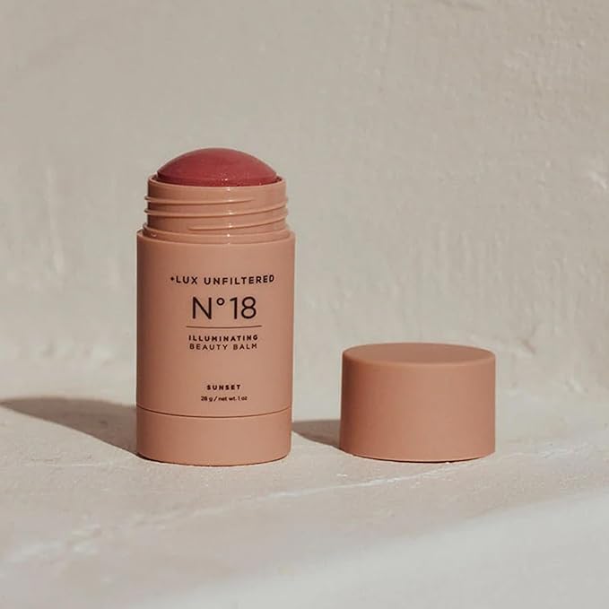 + Lux Unfiltered N°18 Illuminating Beauty Balm - Cream Blush Stick with Mango Butter - Buildable and Blendable Shimmer Blush Makeup Stick - Vegan & Cruelty Free - Sunset (A Sheer Sun Kissed Glow)