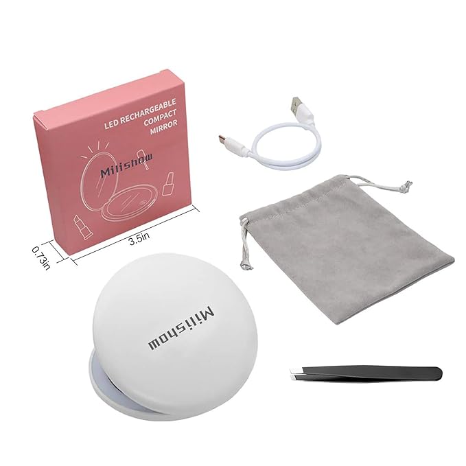 Compact Mirror with LED Light,1x/10x Magnifying Rechargeable Mirror,3.5in, Dimmable Travel Mirror for Purse,Pocket,Handheld 2-Sided Makeup Mirror