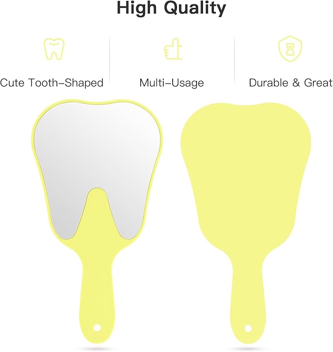 Annhua Hand Mirrors with Handle Tooth-Shape Dental Mirror Tool Face Mirror Yellow, Hand Held Travel Mirror Small and Cute, Used for Oral Clinic, Salon, Barber and Hairdressing