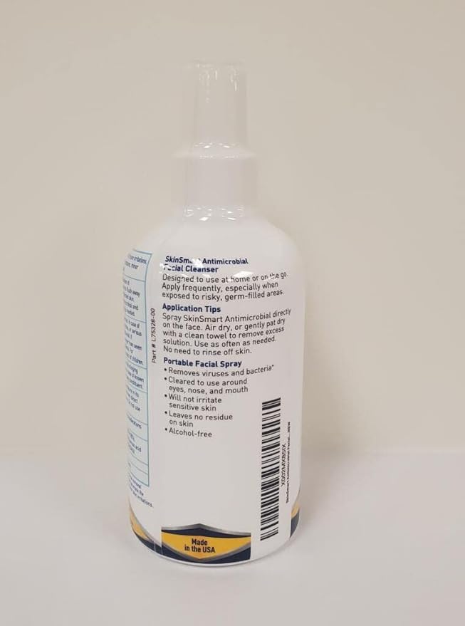 SkinSmart Antimicrobial Facial Cleanser Spray to Remove Viruses and Bacteria Around Eyes, Nose and Mouth, Fight Maskne, 8 oz Spray Non-Irritating Hypochlorous Acid