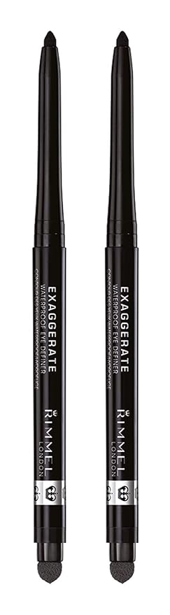 Rimmel London Exaggerate Auto Waterproof Eye Definer Blackest Black 2 Count & Scandaleyes Waterproof Gel Pencil Eyeliner Black