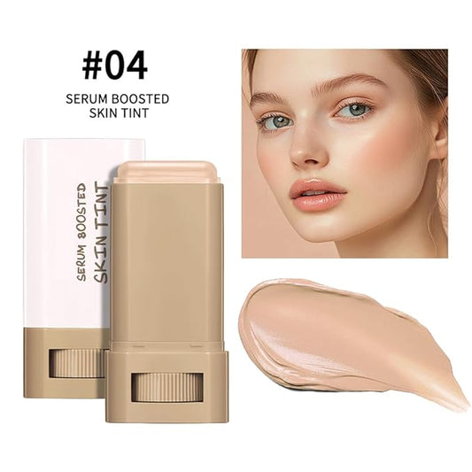 2PCS 3-in-1combining Foundation Stick Beauty Balm Serum Boosted Skin Tint,Solid Tinted Moisturizing Serum Contour Foundation Face for Women,Natural Finish Makeup,Buildable Medium-to-Full Coverage(#04)