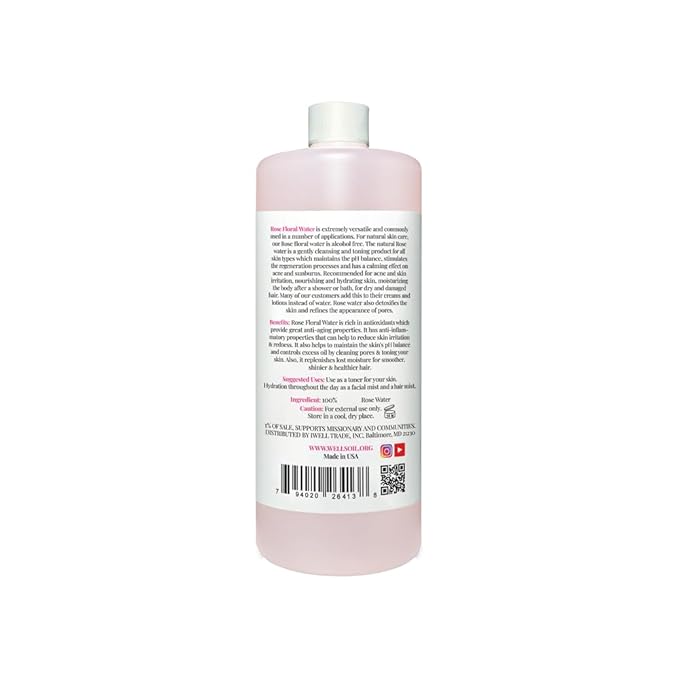 Well's Oil Rosewater Mist Spray (32 Fl oz) β Hydrates, Soothes & Refreshes | 100% Natural | No Chemical | for All Skin and Hair Types