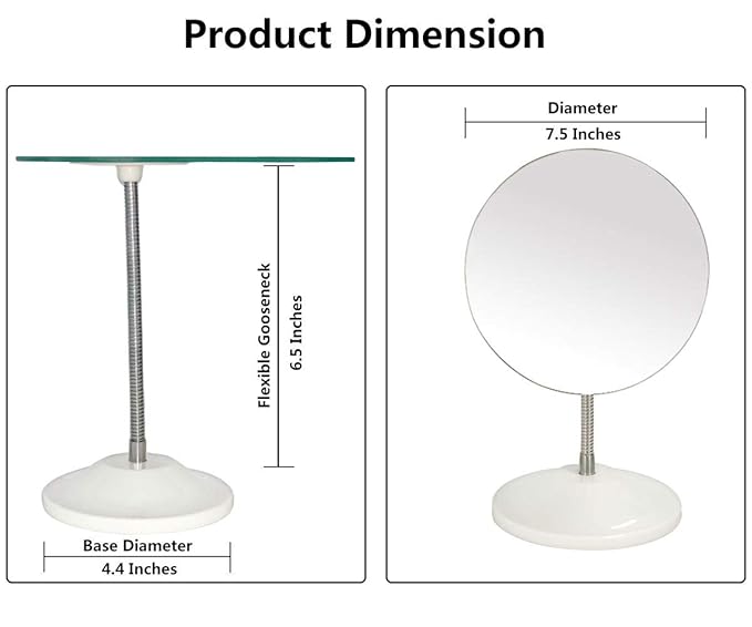 YEAKE Adjustable Flexible Gooseneck Makeup Mirror,360ยฐRotation Folding Portable Desk Vanity Mirror with Stand Shower Shaving Cosmetic Mirror Round Large