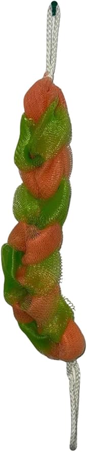 Long Reach Nylon Mesh Elastic Dual-Color Bathing Sponge for Soft Sensitive Skin (Lime-Orange)