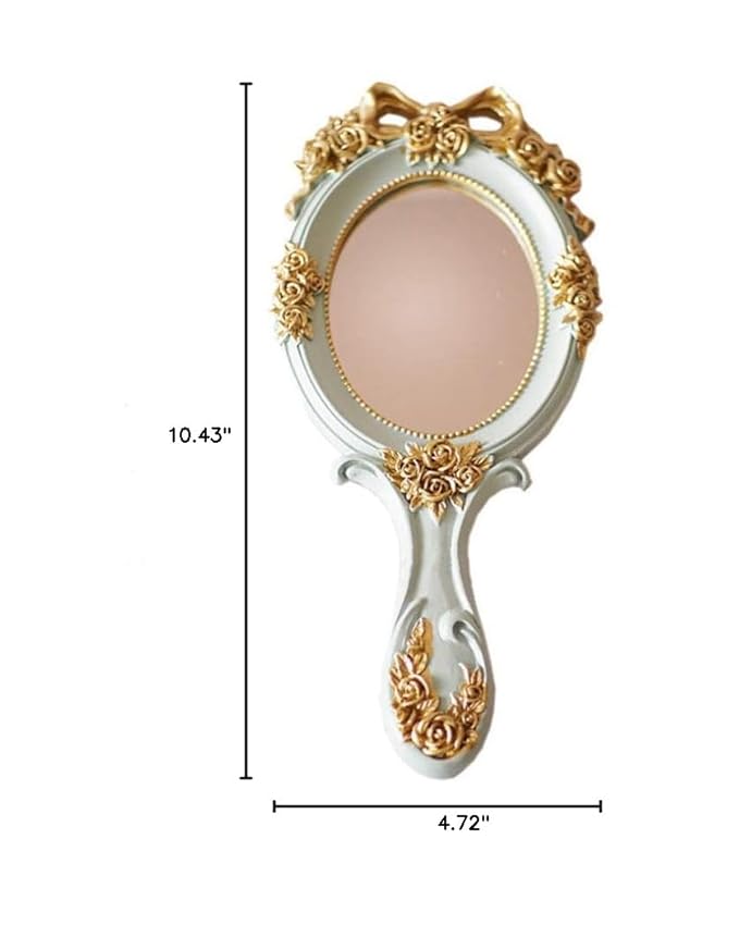 Vintage Hand Held Mirror, Vanity Rose Gold Makeup Mirror, Compact Travel Handheld Mirros, Gift for Mom, Wife, Girl Friend