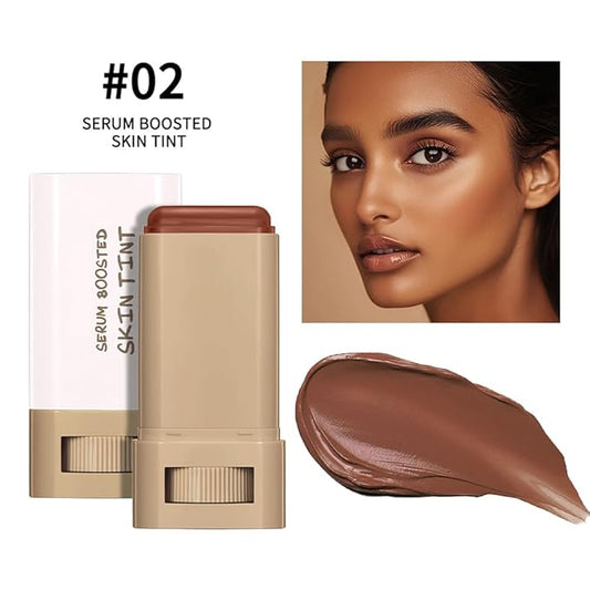 2PCS 3-in-1combining Foundation Stick Beauty Balm Serum Boosted Skin Tint,Solid Tinted Moisturizing Serum Contour Foundation Face for Women,Natural Finish Makeup,Buildable Medium-to-Full Coverage(#02)
