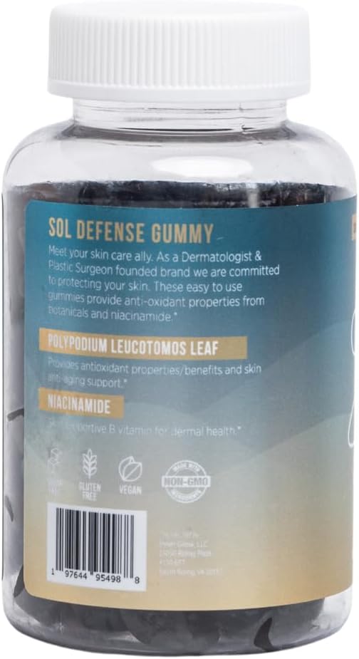 Sol Defense Gummies β Dermatologist & Plastic Surgeon-Formulated Skin Resilience Vitamin Supplement with Polypodium Leucotomos & Niacinamide, Passion Fruit Flavor, 60 Sugar-Free Gummies