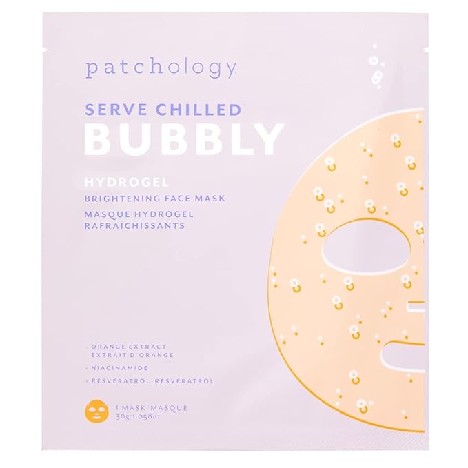 Patchology Brightening Gel Face Mask with Resveratrol and Niacinamide Bubbly - hydrogel Face Mask protects and brightens face while supporting an even skin tone. 1 count.