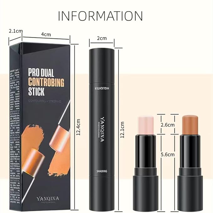 2 in 1 dual-ended highlighter & shadow stick face brightening foundation stick glow stick, Bronze, 0.04 Ounce (Pack of 1)