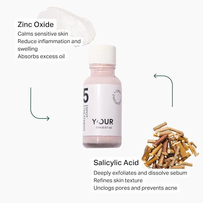 Y'OUR Acne Drying Spot Treatment | Shrink & Detoxify Pimples | Gentle with Salicylic Acid and Bentonite Clay | Vegan & Fragrance-Free | Suitable for Sensitive Skin | 20ml (0.67 oz.)
