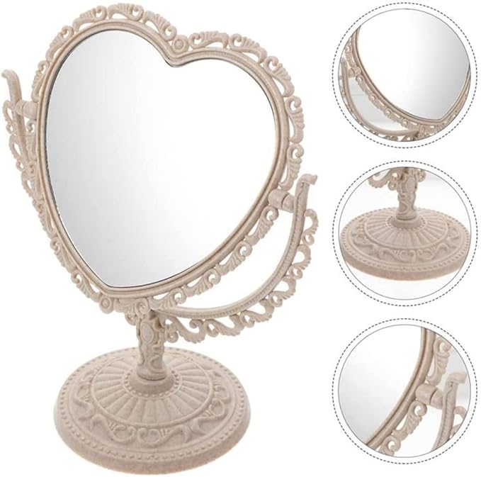 1 Pack 7-Inch Tabletop Vanity Makeup Mirror with 3X Magnification Double-Sided Rotatable Dresser Mirror Bathroom Bedroom Dressing Beauty Mirror (Beige)