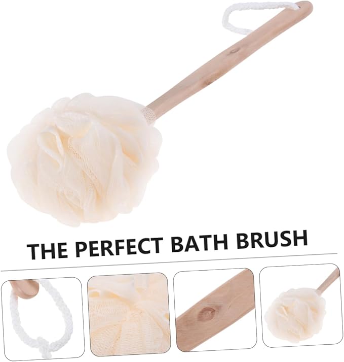 2pcs Bath Sponge Brush Handle Exfoliating Loofah Mesh Scrubber for Back and Feet Easy to Clean Suitable for All Ages for Daily Use and Travel