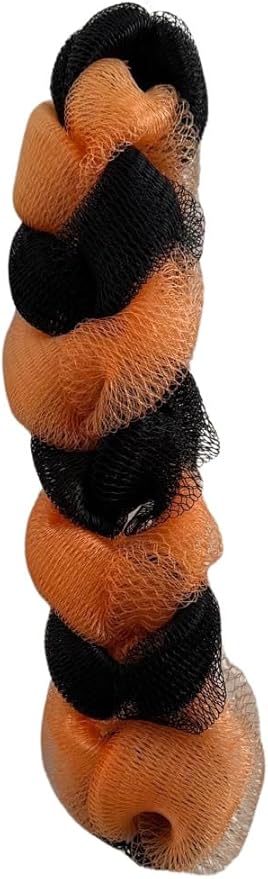Long Reach Nylon Mesh Elastic Dual-Color Bathing Sponge for Soft Sensitive Skin (Apricot-Black)