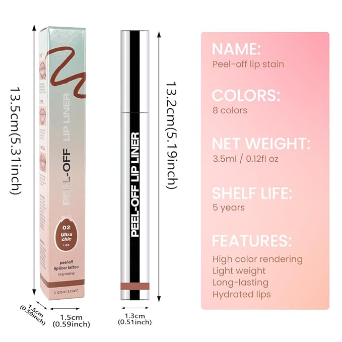 Matte Lip Stain Peel Off Lip liner with Tweezer, Brown Peel Off Lip Stain, Long Lasting Waterproof Lipstick Lip Gloss Tattoo, Transfer-proof for All Skin Types, 0.12 fl oz 02#