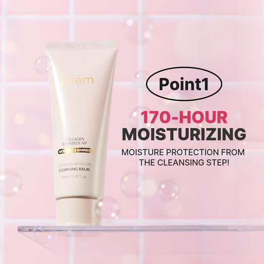 MAKE P:REM Collagen Moisture Cleansing Balm, Gentle Deep Cleansing Makeup Remover for Pore Tightening & Enhancing Skin Barrier, Korean Skin Care, 3.38 fl.oz, 100ml