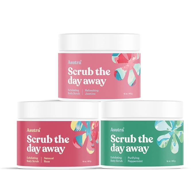 ASUTRA Dead Sea Salts Essential Oil Body Scrub Bundle β 3, Full-Size 16 oz Body Scrubs β Refreshing Jasmine, Sensual Rose, Purifying Peppermint β Ultra Hydrating, Gentle, and Moisturizing