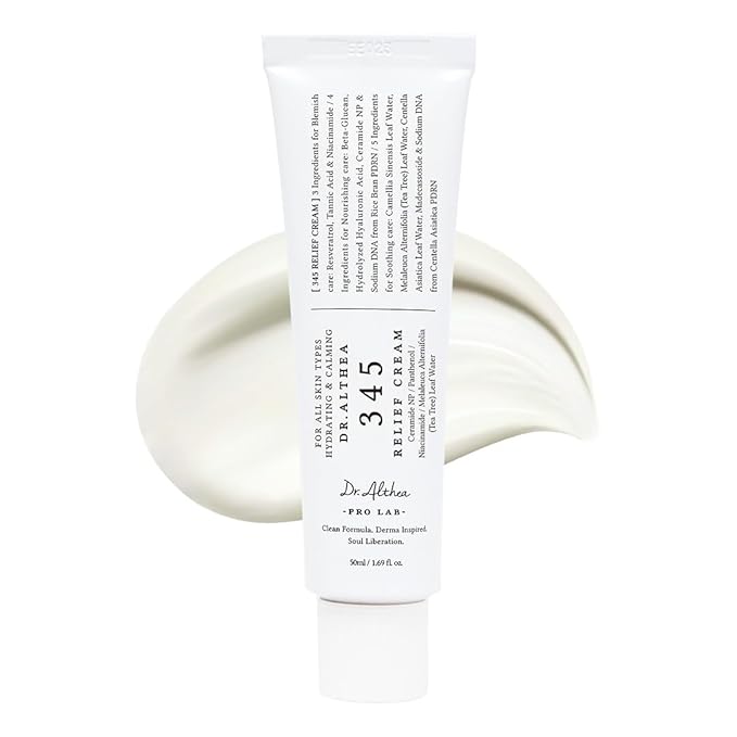 Dr.Althea 345 Relief Cream, Daily Face Moisturizer, Blemish Relief Care, Soothing Recovery & Moisture, Korean Vegan Skin Care for All Skin Types, 1.69 Fl Oz (Ver.2 - Pack of 1)