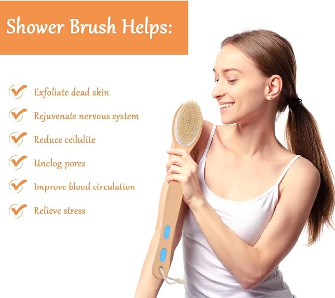 Body Brush Back Scrubber for Shower Exfoliating Body Scrubber with Soft and Stiff Bristles Shower Foot Scrubber Shower Loofah with Long Handle for Wet or Dry Brushing Exfoliating Massage