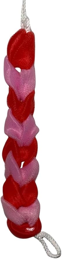 Long Reach Nylon Mesh Elastic Dual-Color Bathing Sponge for Soft Sensitive Skin (Pink-red)