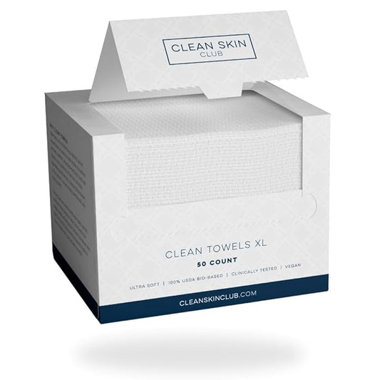Clean Skin Club Clean Towels XLβ’, 100% USDA Biobased Face Towel, Disposable Face Towelette, Eczema Association Accepted, Makeup Remover Dry Wipes, Ultra Soft, 100 Ct, 2 Pack