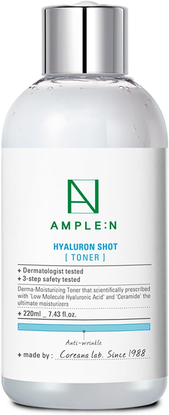Hyaluron Shot Toner β Korean Hyaluronic Acid and Ceramide Hydrating Face Toner - Moisturizing Essence for Minimizing Wrinkles β Dewy Healthy Glow Skin Booster for Dry and Sensitive Skin, 7.43 fl.oz.