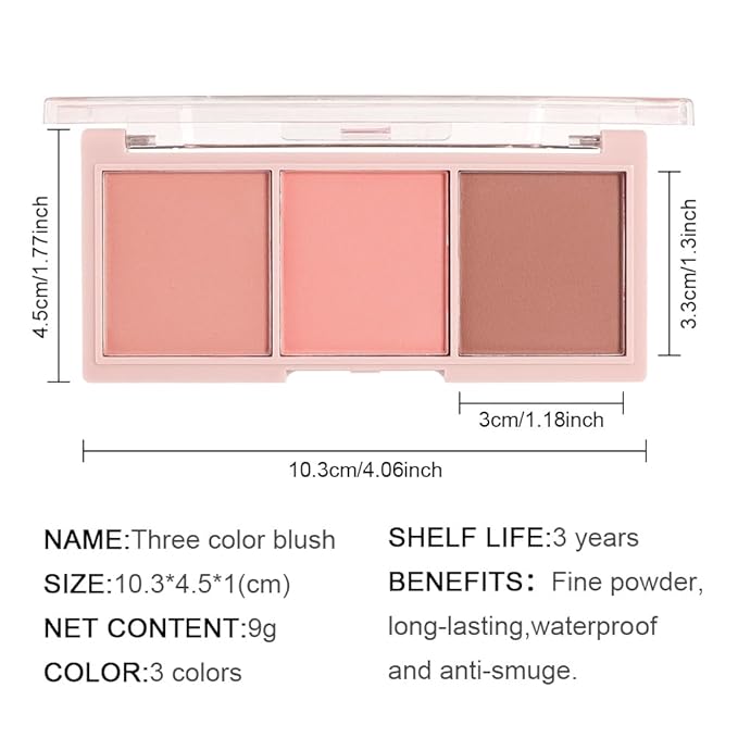 3 IN 1 Brown Nude Face Highlight Bronzer Powder Palette for Face Cheeks Contour Brightening, Buildable Matte Coverage Natural Makeup,Ultra Sculpt Nose Shadow Eyeshadow Primer 01# (04#, 3 Grid)