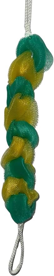 Long Reach Nylon Mesh Elastic Dual-Color Bathing Sponge for Soft Sensitive Skin (Green-Yellow)