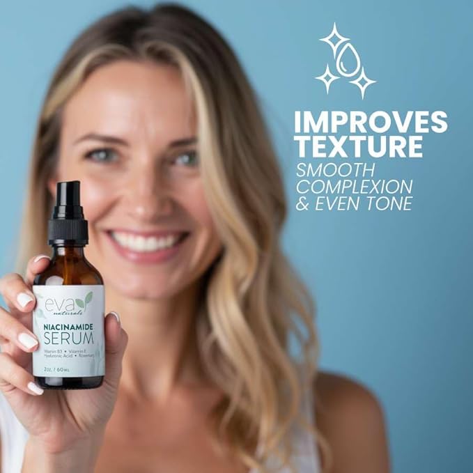 Eva Naturals Niacinamide 5% Serum for Face β B3 Pore Minimizer, Acne Treatment & Dark Spot Corrector with Hyaluronic Acid, Vitamin E, Aloe & Neem β Anti-Aging, Non-Greasy, Hydrating, 2oz