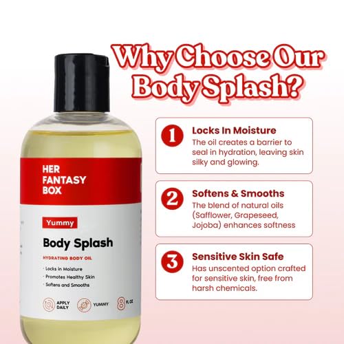 Body Splash Hydrating Body Oil (Yummy) - Moisturizing, Non-Greasy Formula for Soft, Smooth Skin - All-Natural, Lightweight & Nourishing