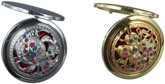 2Pcs Round Folding Pocket Mirrors for Women Girls, Vintage Hollow Floral Pattern Makeup Mirrors Portable Metal Double-Sided Foldable Cosmetic Mirror for Travel