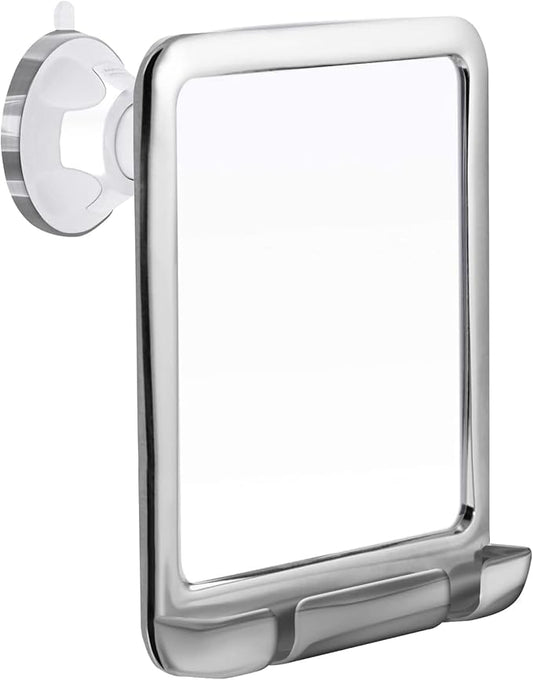 MIRRORVANA Fogless Shower Mirror for Shaving with Razor Holder and Dual Anti Fog Design - Upgraded 360Β° Swivel Suction Cup with Bonus Hook for Hanging - Shatterproof 8" x 7" Surface (Chrome)