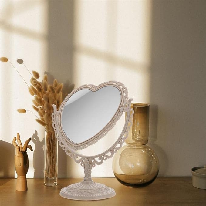 1 Pack 7-Inch Tabletop Vanity Makeup Mirror with 3X Magnification Double-Sided Rotatable Dresser Mirror Bathroom Bedroom Dressing Beauty Mirror (Beige)