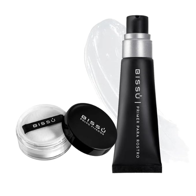 BissΓΊ Face Kit: Silky Primer (27.5 ml) & Setting Powder (8g) - Oil-Free, Fragrance-Free, with Hyaluronic Acid & Jojoba Oil for a Matte Finish
