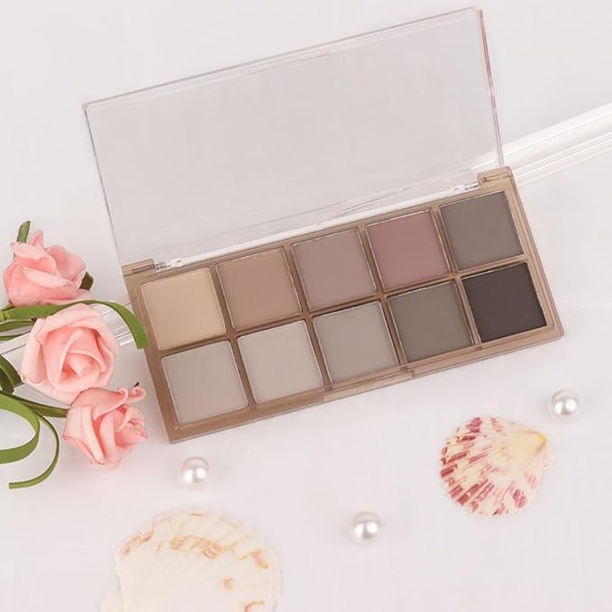 10 Colors Nude Gray Taupe Matte Eyeshadow Palette,Highly Pigmented Neutral Nude Eye Shadow Palette,Ultra-Blendable,Long Lasting Waterproof Travel Size Makeup Pallete,Vegan,Cruelty -free